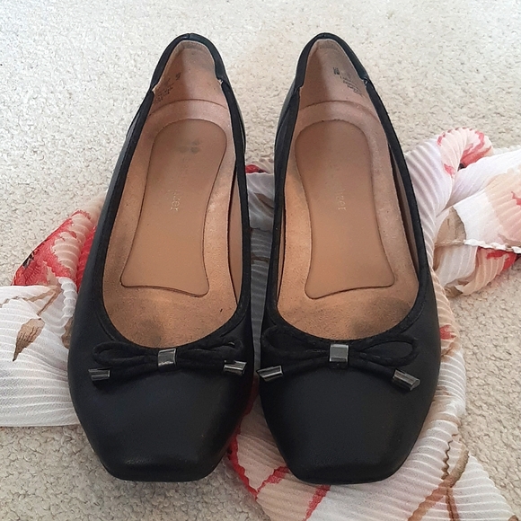 NATURALIZER "Dove" "N5 Contour" Cushioned, Square Toe, Black Leather Wedge Shoes - Picture 16 of 16